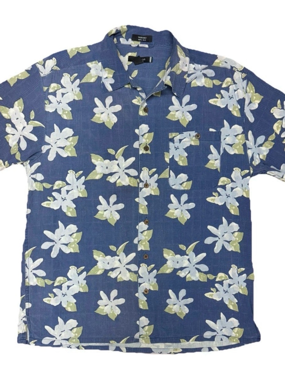 VTG Visitor Men's Blue Floral Short-Sleeve Button-Down Hawaiian Shirt 100% Silk
